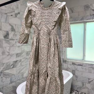 Doen Cream Floral Ruffle Yoke Long Sleeve Maxi Dress